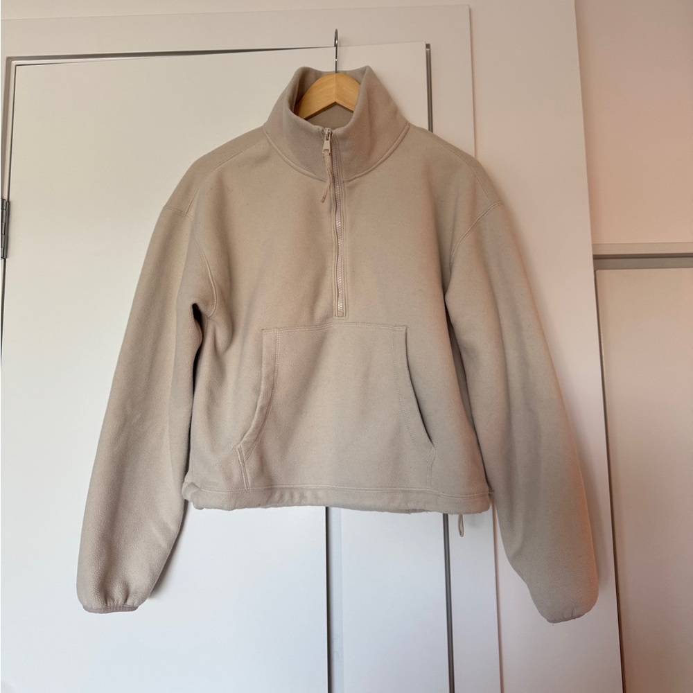 Abercrombie & Fitch Beige Quarter-Zip Fleece Pullover